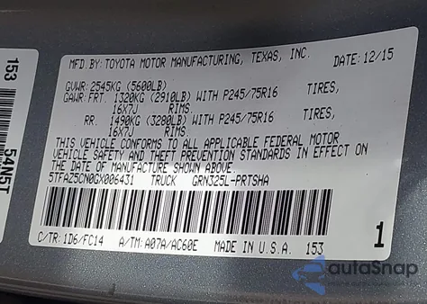 2016 Toyota Tacoma Sr5 V6 z USA, uszkodzony, nr VIN 5TFAZ5CN0GX006431